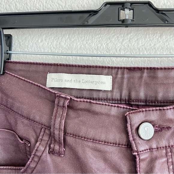 Anthro | Pilcro and the Letterpress Script Coated Lace Up Ankle Pants Wine - Picture 3 of 16